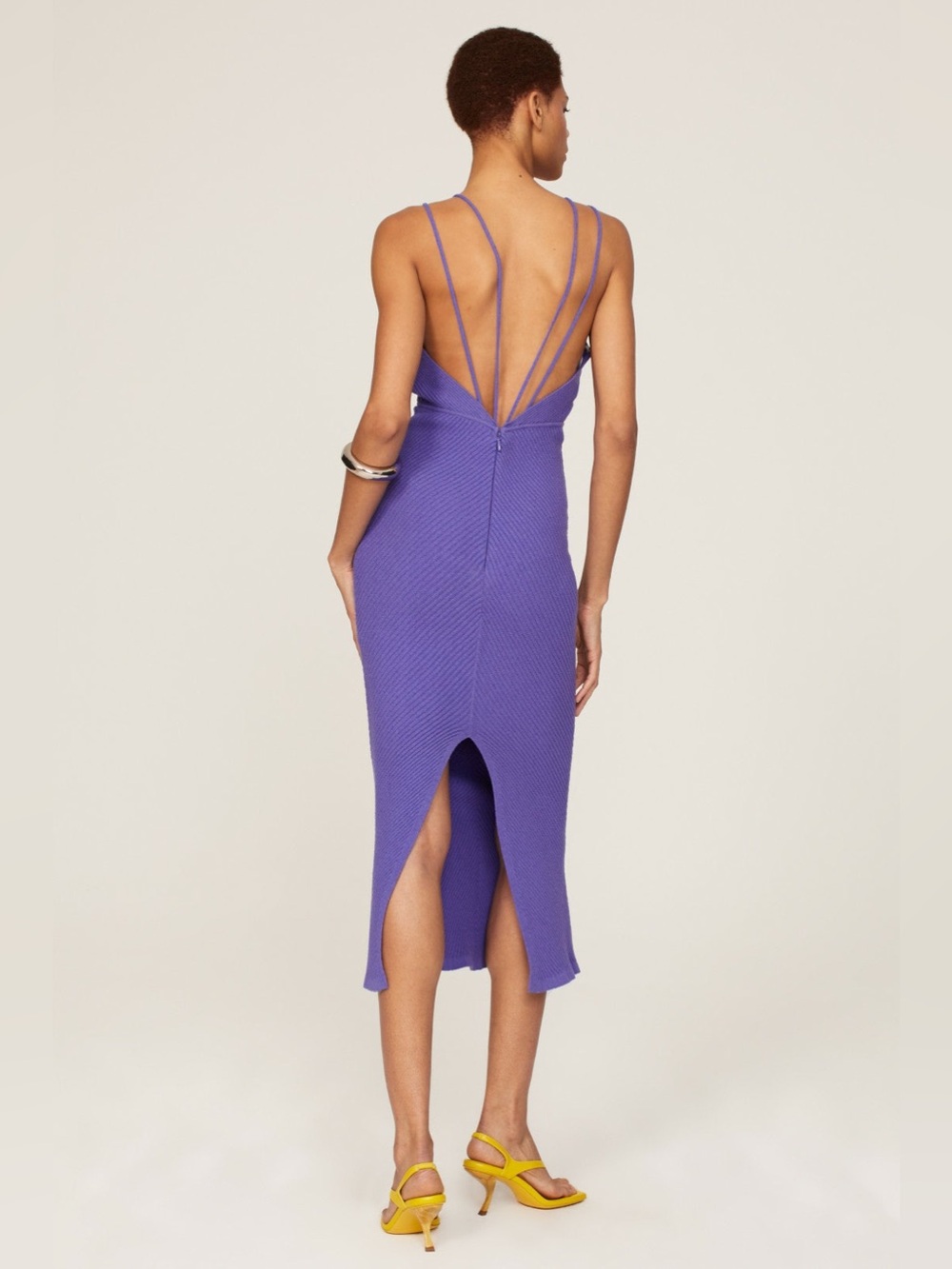 AKNVAS Evelyn Purple Strappy Open Back Ribbed Midi Dress XS - Picture 2 of 5